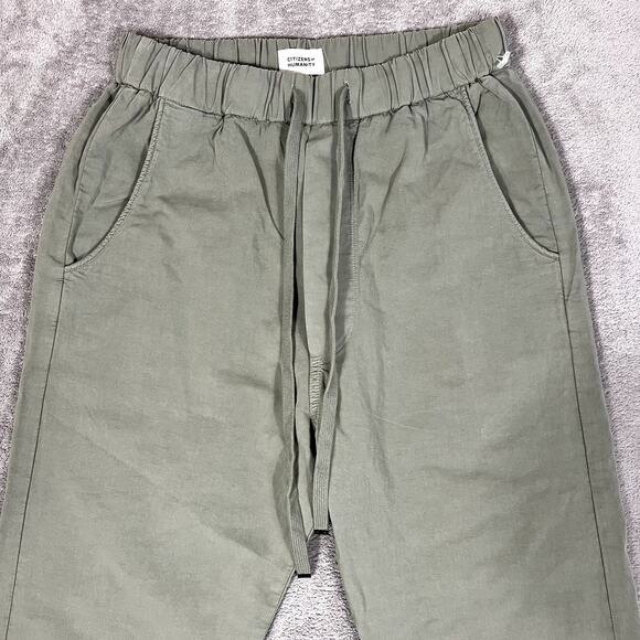 Citizens of Humanity Pants Women's M Wide Leg Cropped Green Flax Cotton - Picture 2 of 9